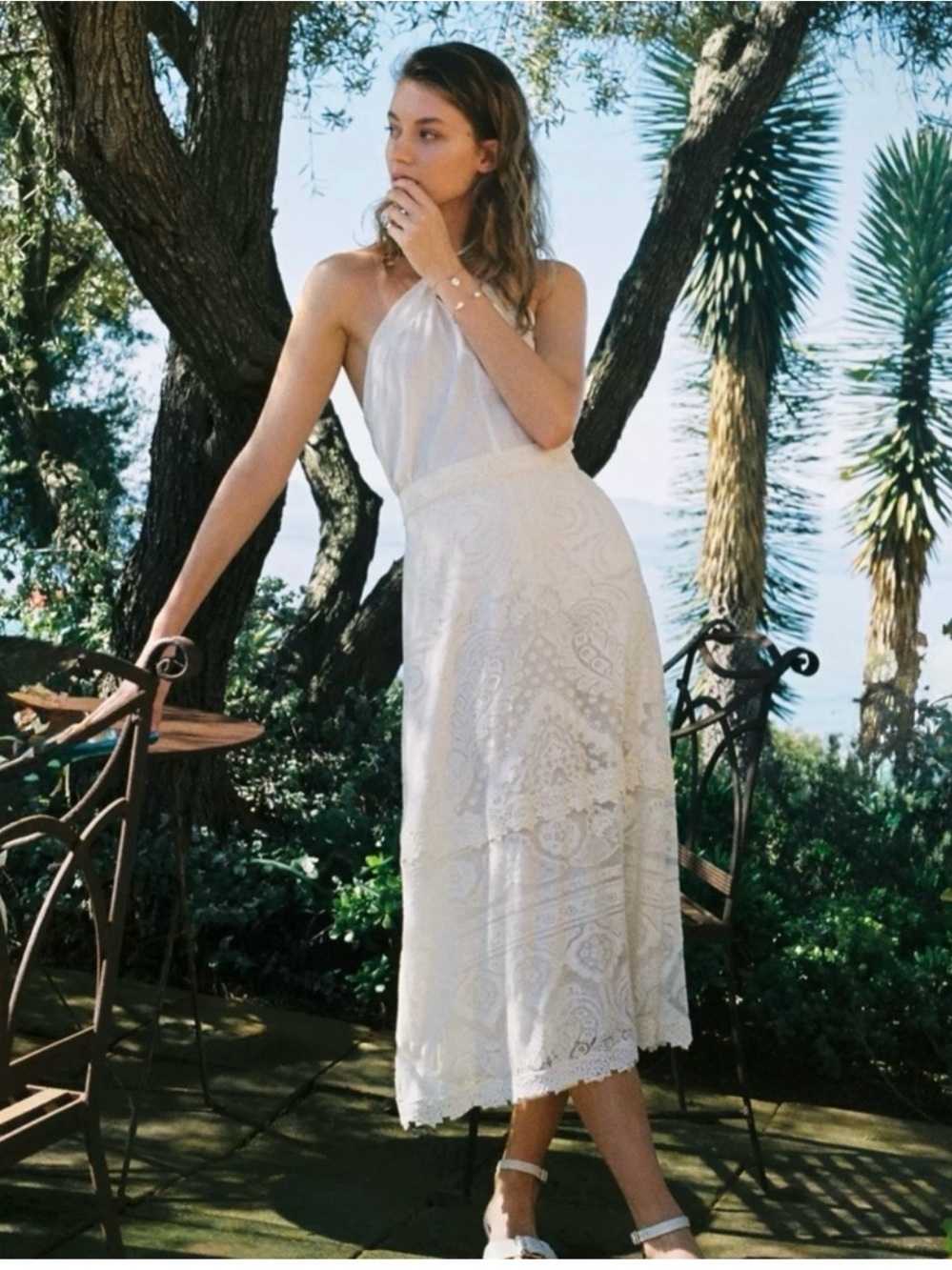 Farm Rio Stacie burnout lace maxi skirt in white